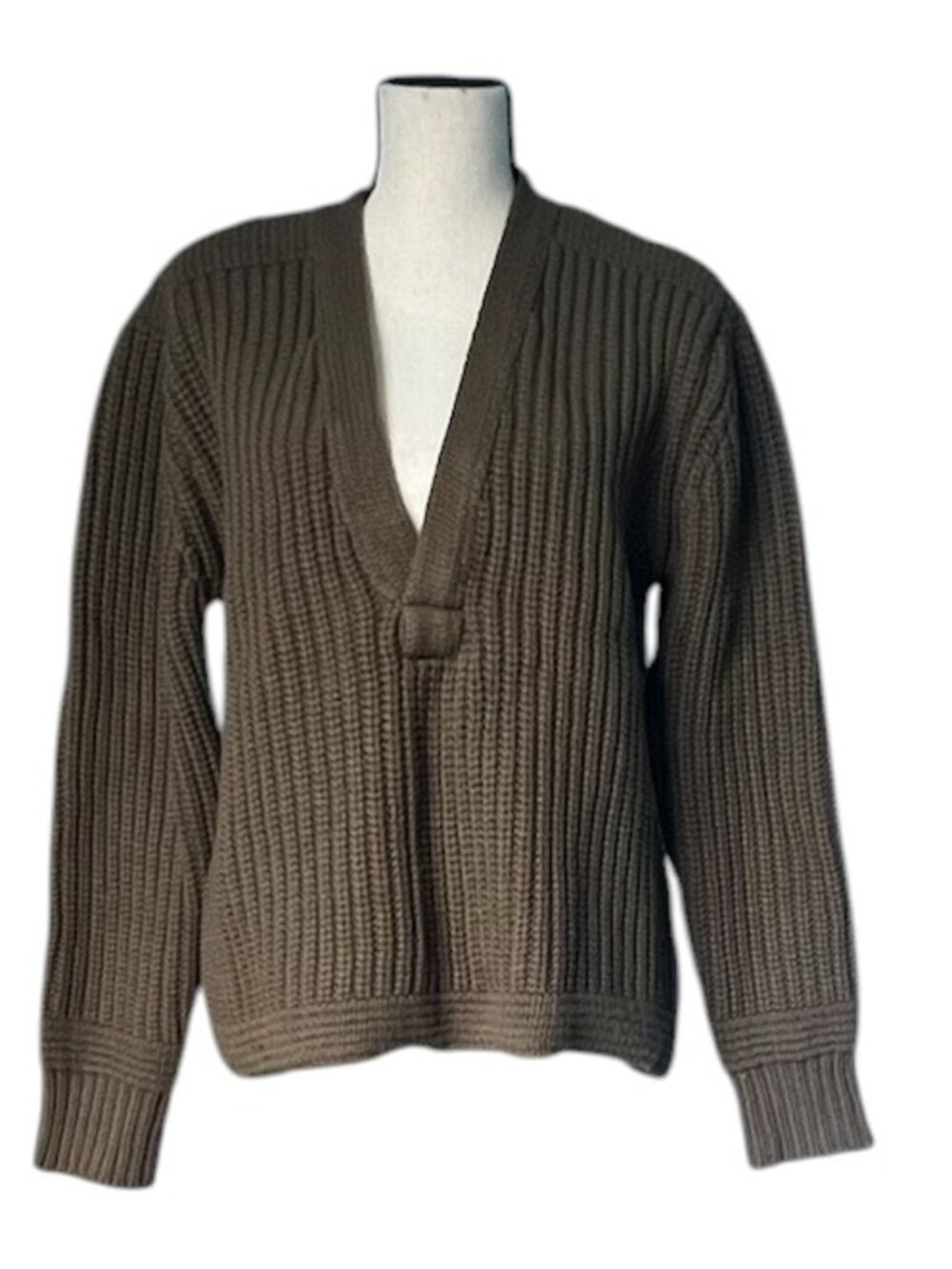 H&M Studio A/W 2014 Brown 100% Wool Chunky Ribbed V-Neck Sweater Size M